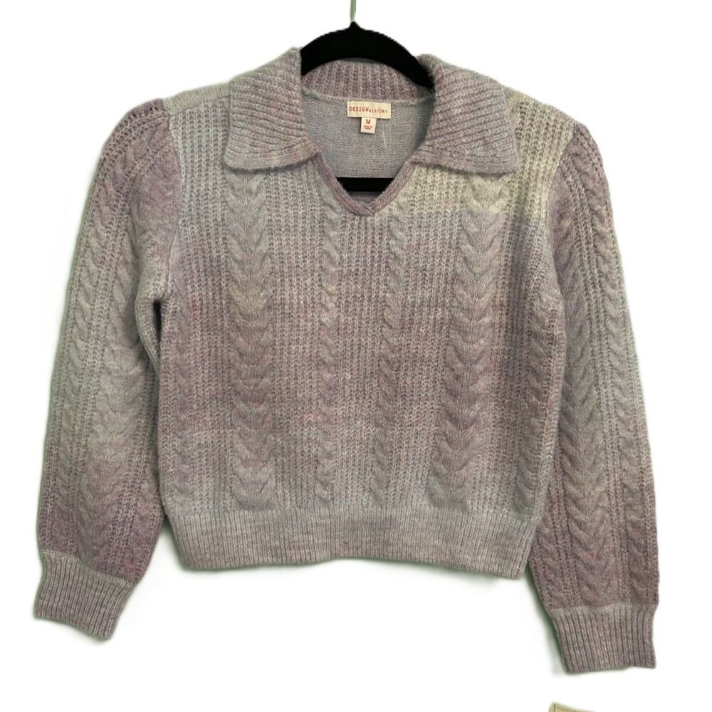NWT Design History Ombre Cable Knit Long Sleeve V-neck Collar Sweater-Girls M